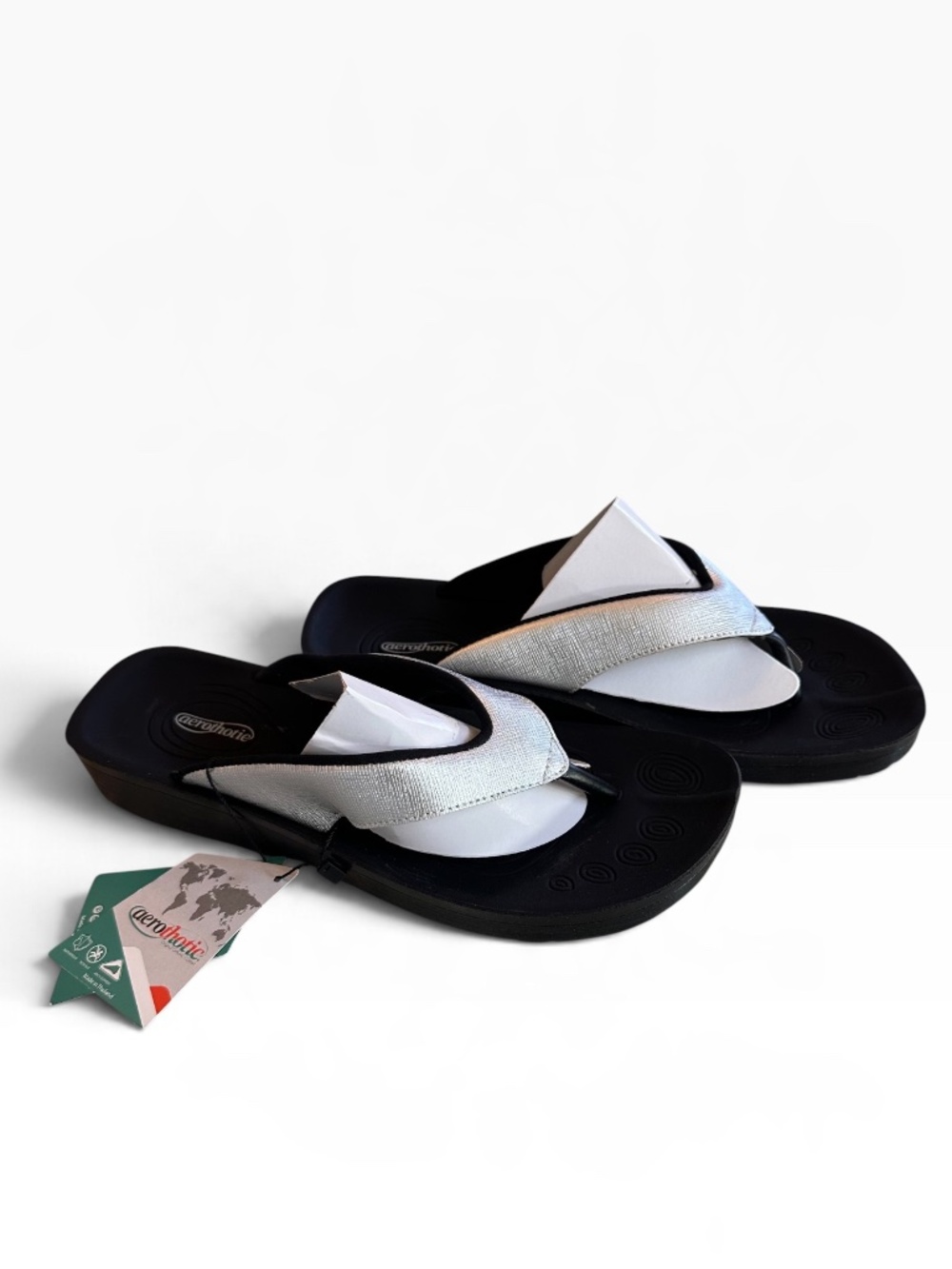 Aerothotic Silver Orthotic Comfort Wedge Thong Flip Flop Sandals Size 11 NIB